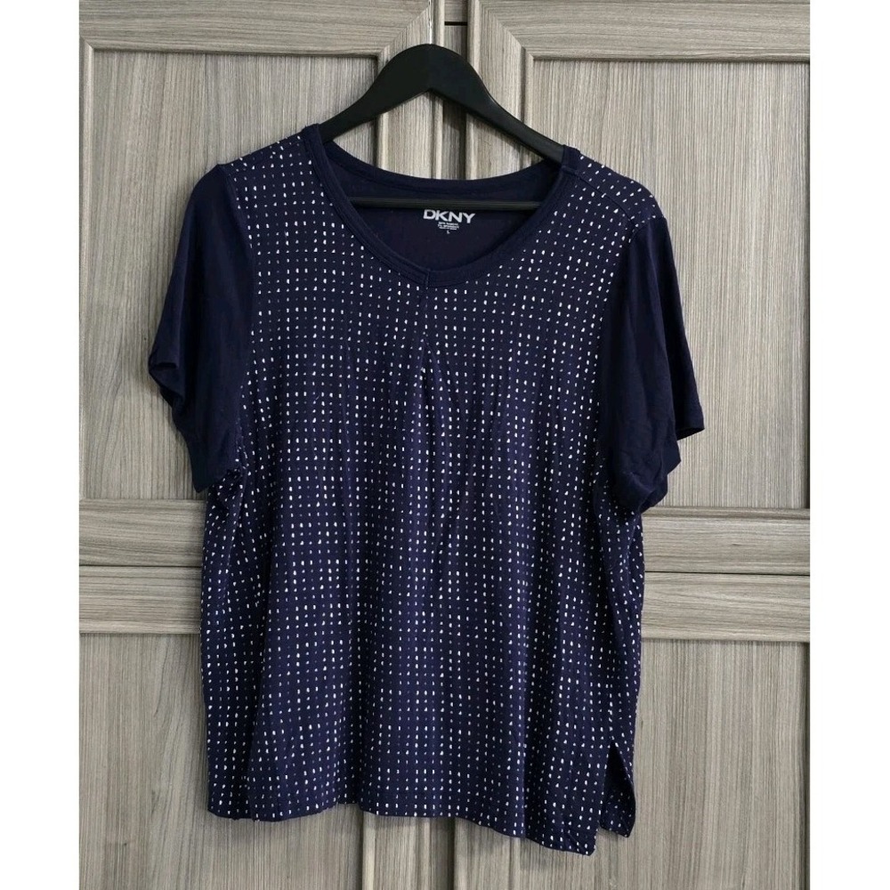 DNKY Womens Short Sleeve Top Size Large Blue With White Specs
